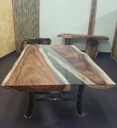 Acacia wood slab, Designed, Dense wood, Massive wood, Metal legs, Acacia wood, Luxury, Dining table